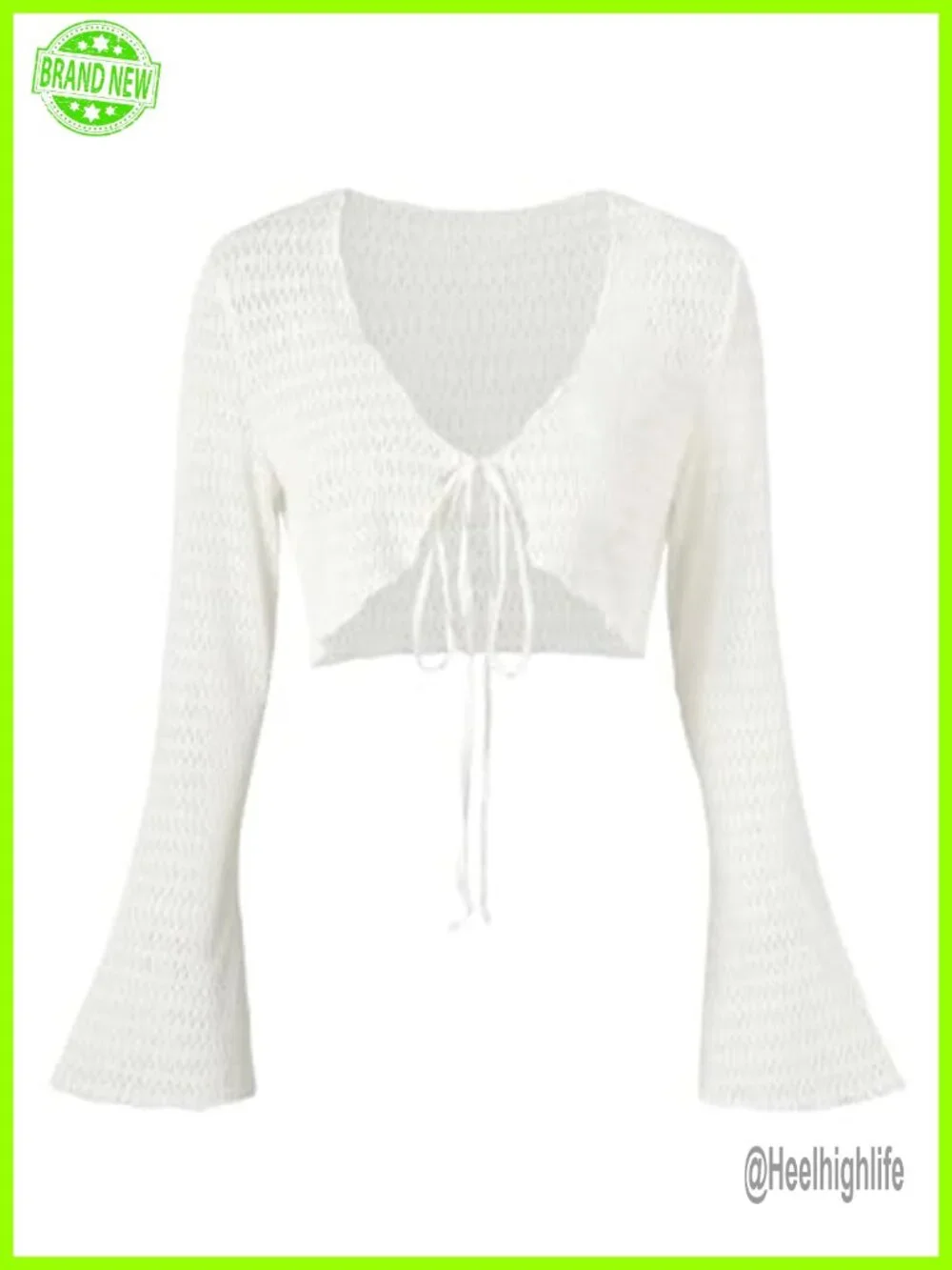 Bell Sleeve Shrug Sweater Tie Front Lightweight Cropped Bolero Cardigan